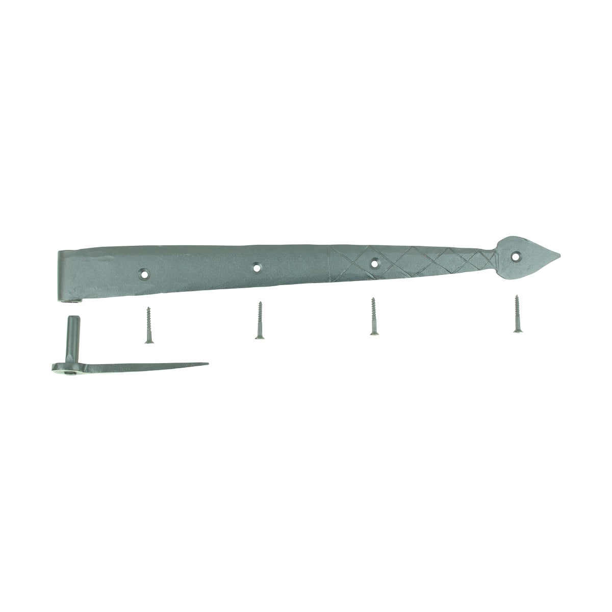 Renovators Supply Black Wrought Iron Lift Off Pintle Strap Hinge 14 in Spear tip Heart Diamond Etch Pintle Strap Gate and Door Hinges w/Hardware