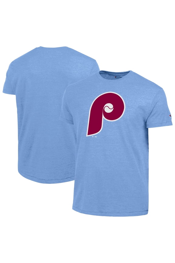 Men's Champion  Light Blue Philadelphia Phillies Cooperstown Logo Tri-Blend T-Shirt