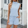 thumbnail image 4 of qolati Two Piece Summer Outfits Shorts Sets for Women 2 Piece High Neck Sleeveless Textural Crop Tank Tops Hight Waist Shorts Lounge Set, 4 of 5