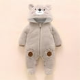 thumbnail image 2 of Odeerbi Toddler Girls Clothes Baby Jumpsuit Romper 2025 Fashion Solid Color Cute Plush Thickening Keep Warm Bear Ear Winter Jumpsuit Gray 12-18 Months, 2 of 5