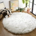 thumbnail image 2 of ORINOVA White Fluffy Faux Fur Rugs for Bedroom Sheepskin Machine Washable Shag Area Rugs for Living Room Small Circle Boho Round Rug 3ft, 2 of 8
