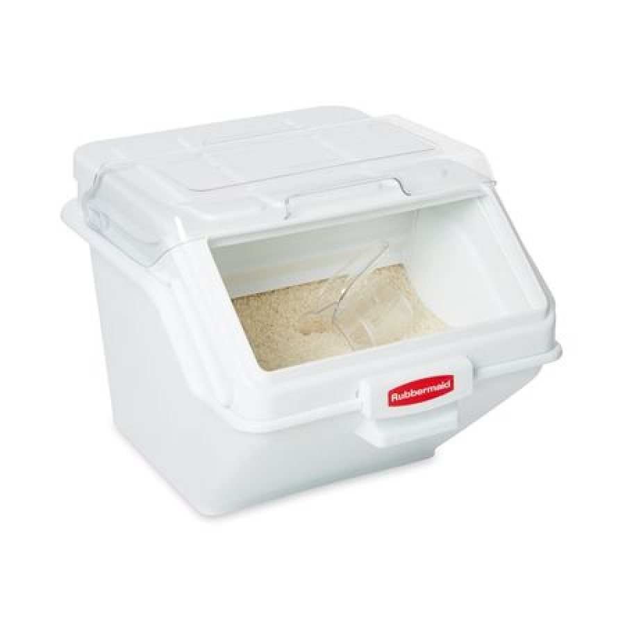 RUBBERMAID FG9G5800WHT Bulk Storage Bin, 42.8qt. w/Scoop and Lid