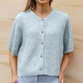 thumbnail image 5 of Miluxas Women's Lightweight Cardigan Short Sleeve Button-Down Summer Cardigan Sweater Sky Blue 10(XL), 5 of 6