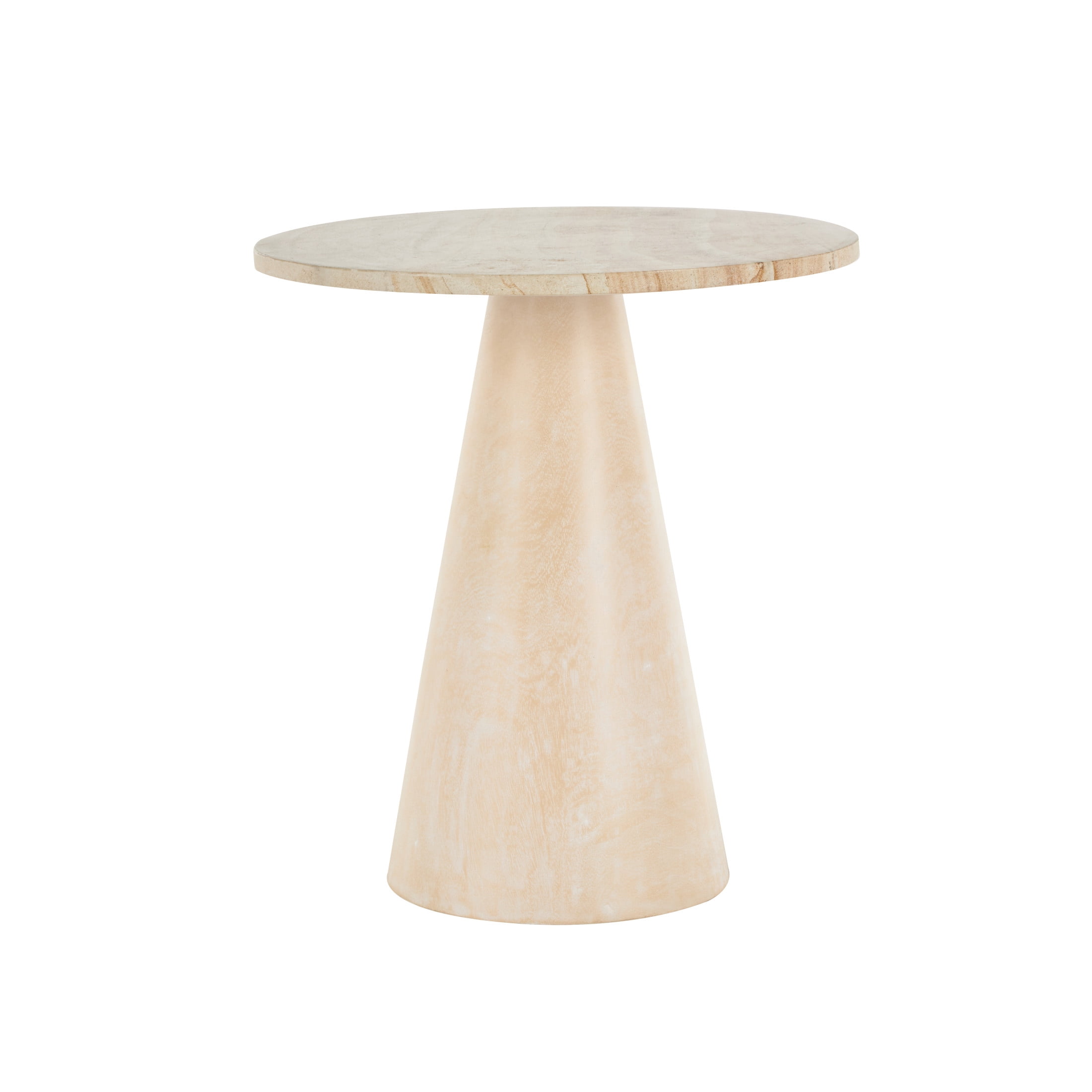 DecMode 20" x 22" Cream Suar Wood Handmade Cone Accent Table with Beige Marble Tabletop, 1-Piece