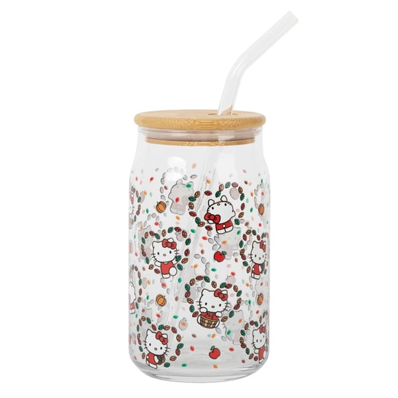 Vaso de vidrio Sanrio Hello Kitty Fall Leaves de 480 ml con tapa