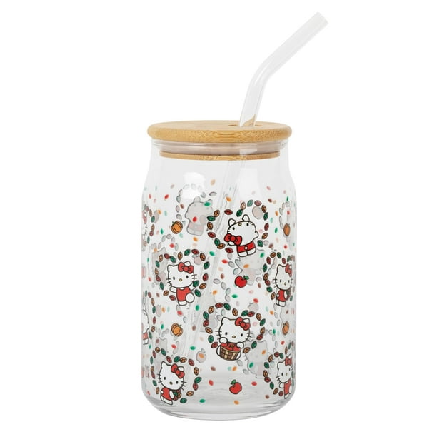 Vaso de vidrio Sanrio Hello Kitty Fall Leaves de 480 ml con tapa