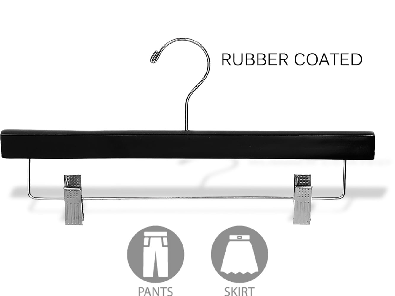 International Hanger Rubber Coated Black Wood Pant Hanger, 50 Pack