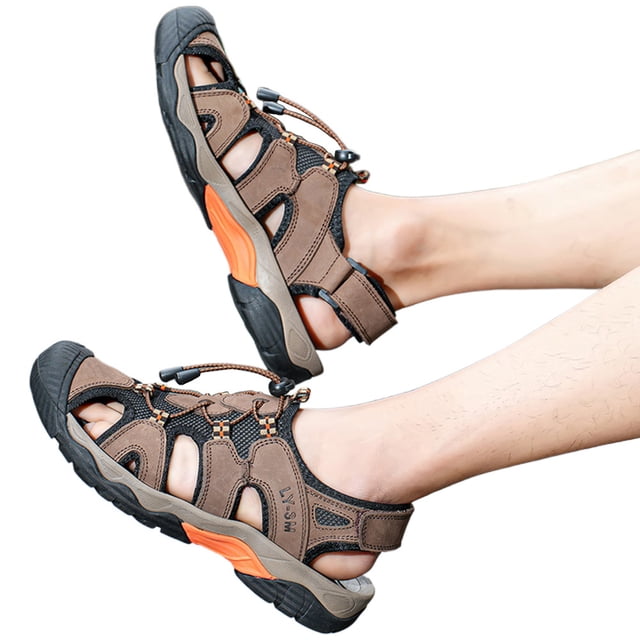 Sandalias Deportivas para Hombre Zapatos Con Punta Cerrada Sandalias Cuero para Senderismo (marrón Oscuro 43)