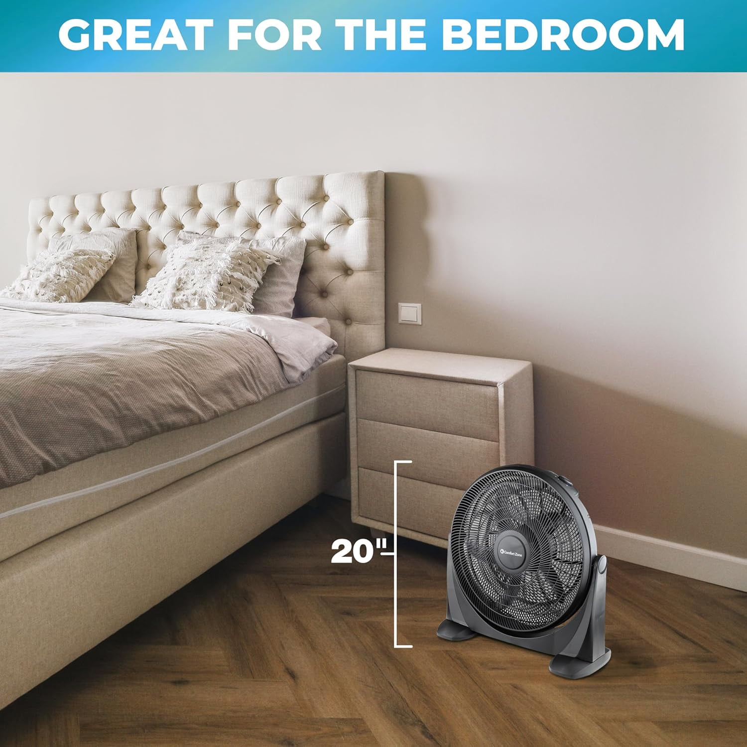 Comfort Zone 20 in. High Velocity Floor Fan, 3 Speed, Tilt
