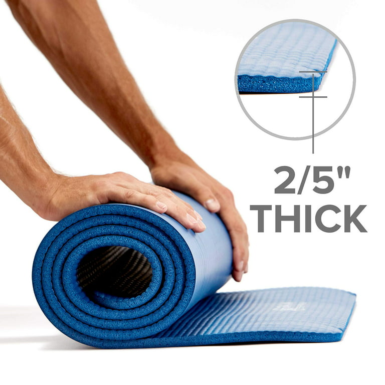 Gaiam Essentials Thick Yoga Mat Fitness & Exercise Mat with Easy-Cinch Yoga  Mat Carrier Strap (72"L x 24"W x 2/5 Inch Thick) Teal NEW 