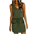 thumbnail image 3 of QATAINLAV Womens Summer Dress Casual Sleeveless V Neck Mini Dresses Tie Front Waist Beach Coverups with Pockets Army Green XXL, 3 of 7
