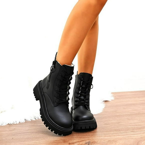 Amzcrzy Mid Calf Boots for Women Women's Fashionable Casual Thick-Soled Handsome Motorcycle Fall and Winter Style Comfortable Wear Artifact Mid-Calf Boots Womens Winter Boots Women's Boots