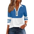 thumbnail image 2 of HongQid Women's Long Sleeve Shirts Color Block Zipper Lapel Tops Tunics Casual Fall Ladies Tees, 2 of 6