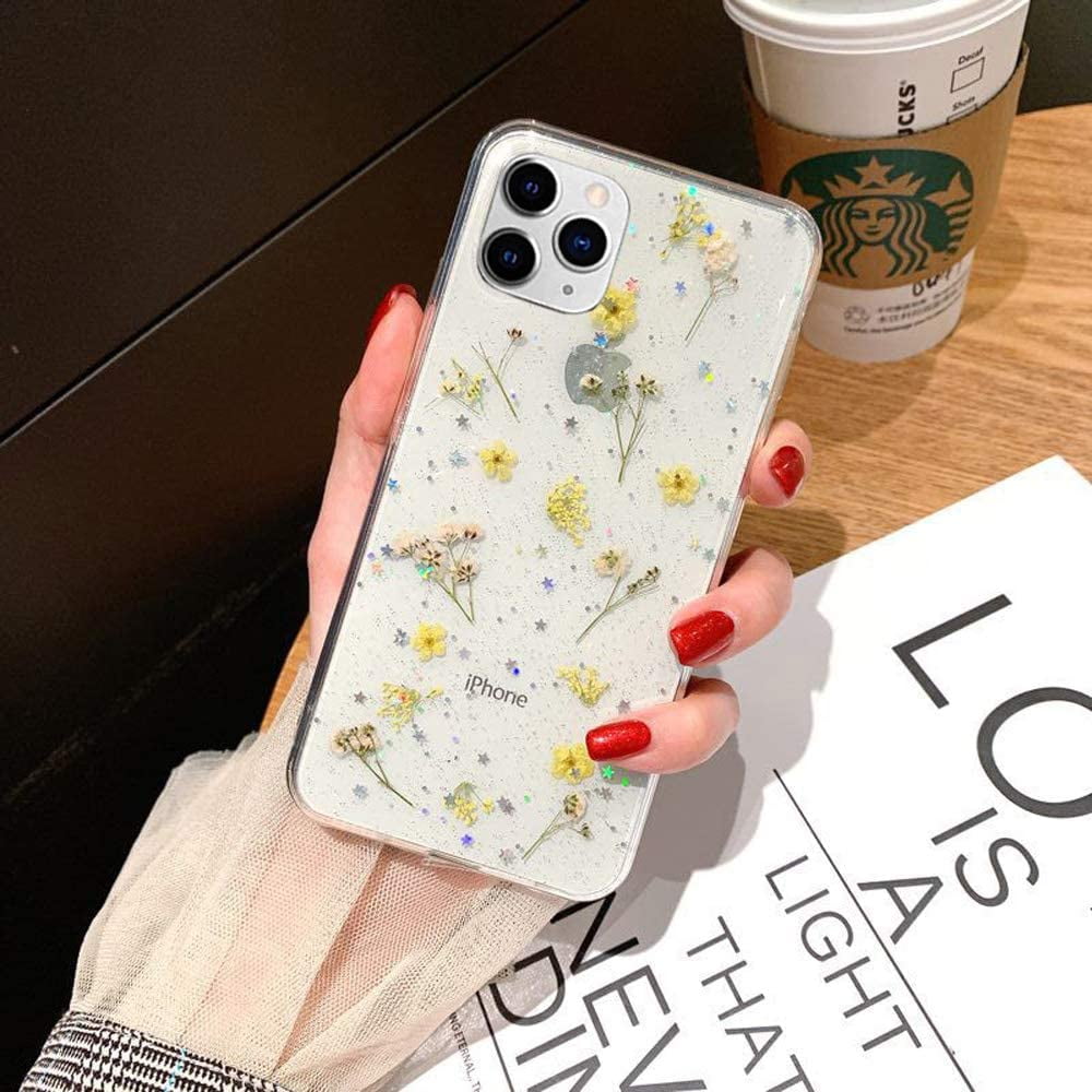 For Iphone 11 Pro Max Case Flowers Mobile Phone Case Transparent Rubber Crystal Protective Case Handmade Colourful Dried Flower Art Case Cover For Iphone 11 Pro Max Small Yellow Flower Walmart Com