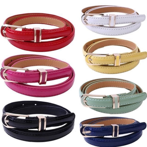 IQOGKRN Women's Skinny Leather Belt Slim Pin Buckle Dress Waist Belt for Jeans, Pants & Dresses White One Size