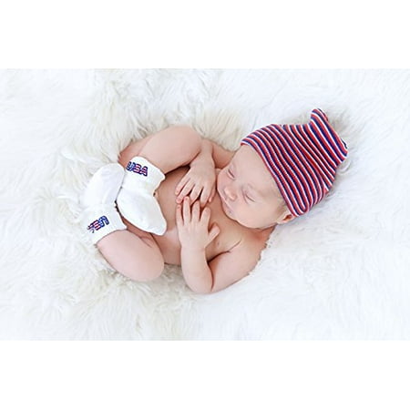 

Newborn Baby Hospital Born In The USA Hat/ Cap and Sock Set by Nurses Choice