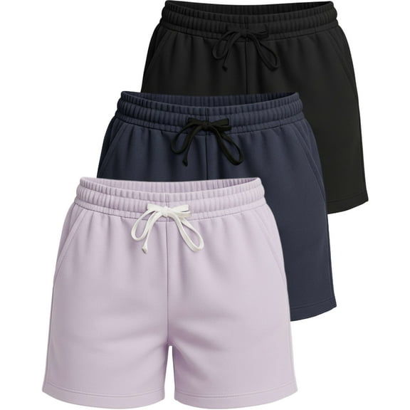 Real Essentials 3 Pack:Women's Fleece Casual Sweat Shorts - Athletic, Running, Yoga, Lounge Shorts with Pockets (Plus Size)
