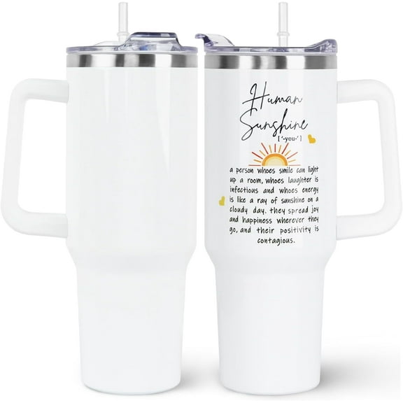 Thank You Gifts for Women 40oz Tumbler with Handle and Straw Lid|Retirement Gifts Vacuum Insulated Leak Proof Administrative Professional Day Gifts|Appreciation Gifts Stainless Steel|Human Sunshine