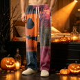 thumbnail image 5 of EANJE Mens Halloween Pajamas Stretch Wide Leg Corduroy Sleepwear Pajama Pant Fashion Pumpkin Ghost Bat Graphic High Waisted Pjs Fall Drawstring Lounge Pants with Pockets Red M, 5 of 5