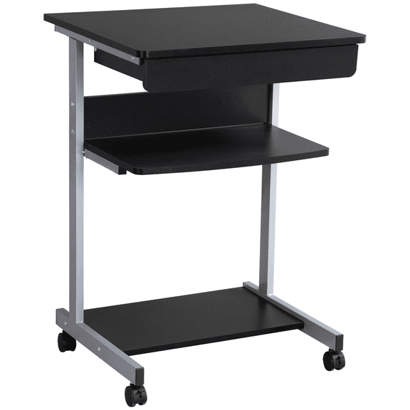 Renwick 3 Tier Mobile Computer Desk Cart, Black/Grey
