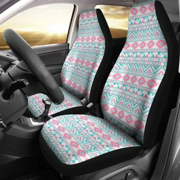 Pink And Turquoise Aztec Pattern Car Seat Covers Pack of 2 Universal Front Seat Protective Cover