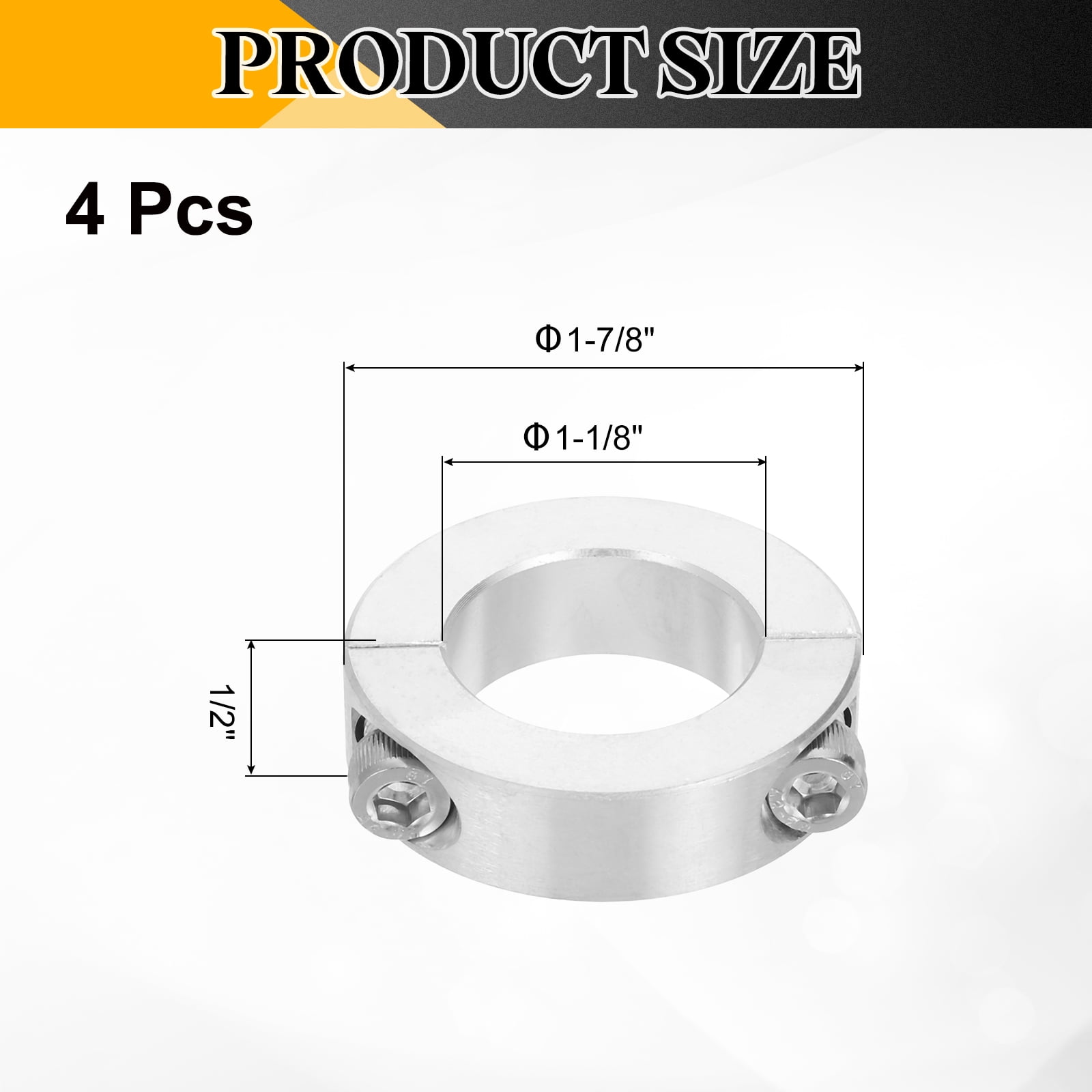 Uxcell 4 Pack Double Split Shaft Collar 1-1/8" Bore, Two-Piece Clamping Collar 1-7/8" OD, Clamp-On Set Screw Collars (2024 Aluminum)