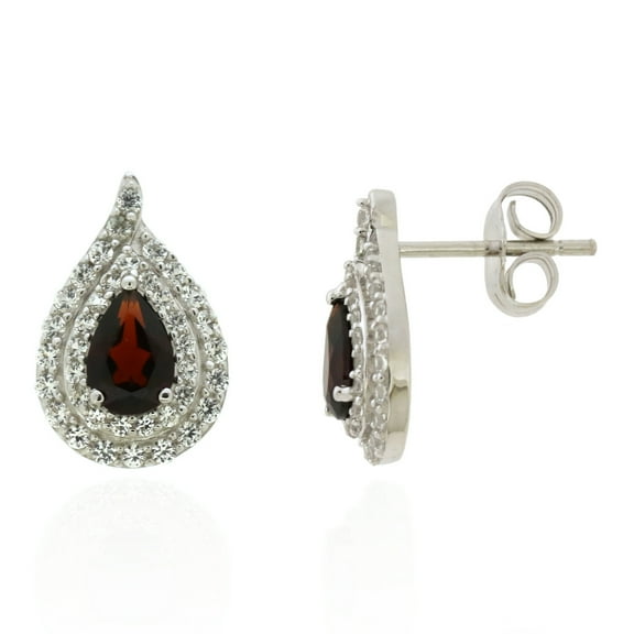 Jay Heart Designs 925 Sterling Silver Garnet and Created White Sapphire Earrings