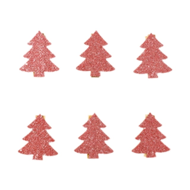 simhoa 6 Pieces Christmas Tree Pendant Wooden Tags with Clips for Fireplace Mantles Pink Tree