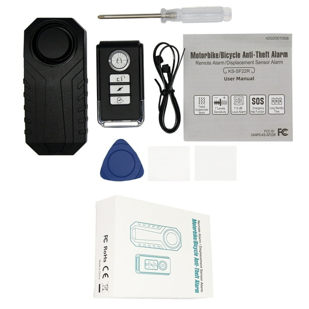 Speravity Alarma de motocicleta, Control remoto portátil a , 7 engranajes, ajustable, para bicicleta, Scooter, ventana, alarmas automotrices Accesorios para motos
