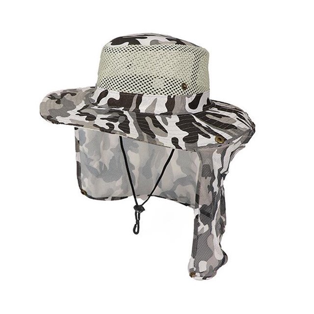 Sombrero de pesca al aire libre Gorras de visera UV de camuflaje transpirable (gris blanco) Likrtyny Para estrenar