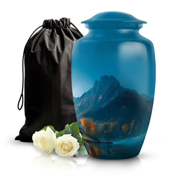 SABURIAL Mountains Urn - Cremation Urn For Men & Women Ash - Tribute Urns For Male Ashes - Lovely Funeral Urns For Adults Human Ash - 10 Inch Large With Velvet Bag