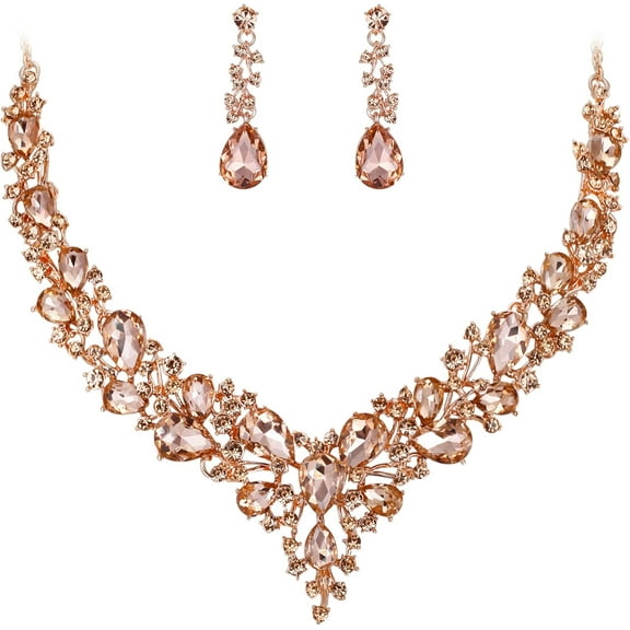 Women'S Wedding Bridal Austrian Crystal Teardrop Cluster Statement Necklace Dangle Earrings Jewelry Set[Z209]