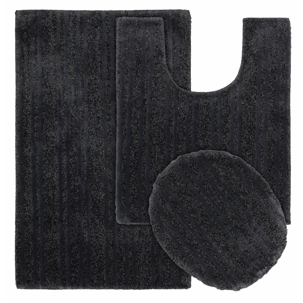 Garland Rug Grand Isle Dark Gray 3 Piece Washable Bathroom Rug Set