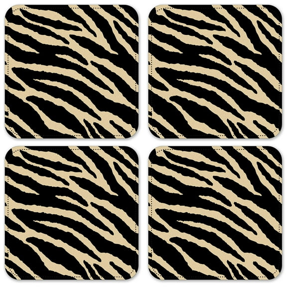 Vinyl Drink Coasters - Set of 4 - Tan Zebra