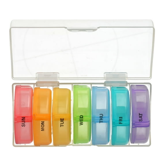 Ezy Dose Daily Travel Pill Organizer (7-Day) AM/PM, Pop-Out Compartments for Medication, Rainbow