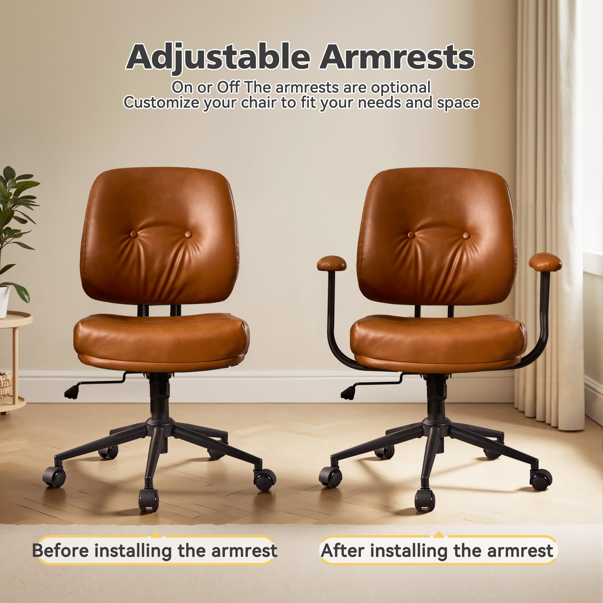 Toject Office Chair, Executive Desk Chair with Lumbar Support, Comfy Office Chair Adjustable Height Rolling Swivel Chair, Computer Chair Task Chair for Office Area, PU Leather, Brown