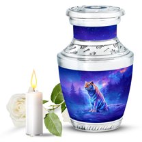 JAGASY Tiger Small Urn for Ashes Adult Male, Blue Keepsake Urns for Human Ashes , Forest & Starry Sky Decorative Urn for Sister, Miniature Cremation Urns for Brother, (3 Inch)