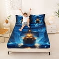 thumbnail image 3 of Manfei Magical Moonlit Sailboat Full Size Sheets for Kids Boys and Girls, Canyon Ocean Nautical Bed Sheets 4pcs, 1 Flat Sheet, 1 Fitted Sheet and 2 Pillowcases, 3 of 6