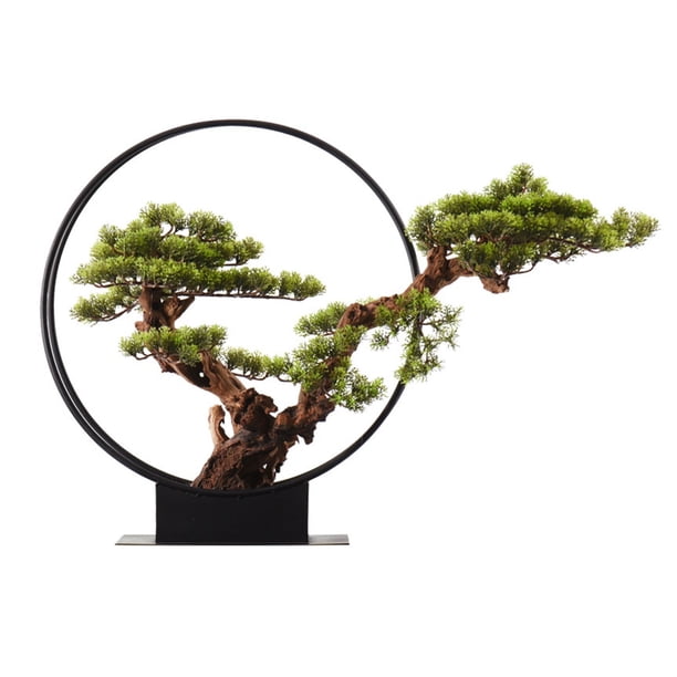Árbol de bonsái artificial, decoración de plantas falsas Zen, plantas artificiales en macetas, planta de bonsái de pino for decoración del hogar, exhibición de escritorio