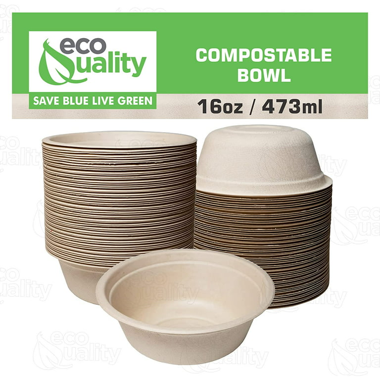 Ecovita 100% Compostable Paper Bowls [16 oz.] 150 Disposable Bowls Eco Friendly Sturdy Tree Free Liquid and Heat Resistant Alternative to Plastic or