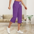 thumbnail image 2 of JJHGVB capris pants Elastic Waist Lounge Slacks Knee Length Capri Pants pedal pushers for women gaucho pants for women Cropped Pant Straight Leg Pants Summer Beach Pants Loose Fit Purple M, 2 of 6