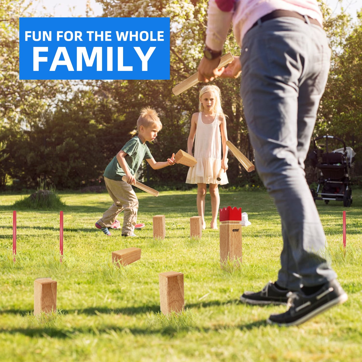 GSE Games & Sports Expert Hardwood Kubb Yard Game Set. Outdoor Lawn Yard Throwing Toss Game Set for Kids & Adults Outdoor Lawn, Backyard Play