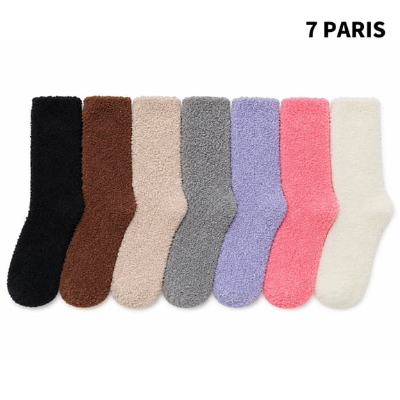 Yawlsow 7 Pairs Fuzzy Socks for Women, Cozy Winter Slipper Socks, Soft Warm Fluffy Socks for Home Sleeping, US Size 5-10
