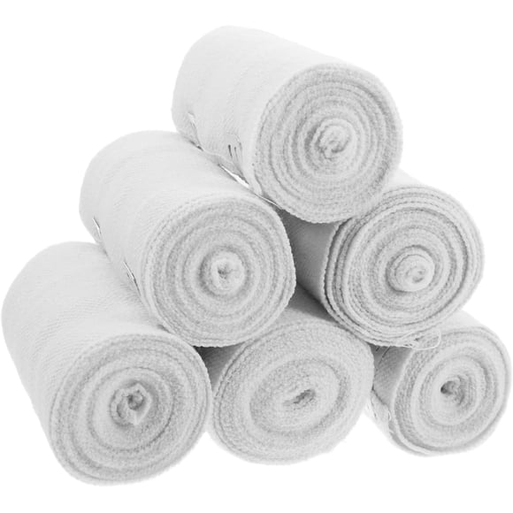 6 Rolls 75mm Cotton Compression Bandages White Sports Support Bandage Wraps for Legs and Feet Self Closure Dressing Supplies Per Roll Ideal for and First Aid