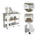 thumbnail image 3 of Cala Kitchen Island 46, Six Casters, Two Drawers, Lower Open Shelf White / Light Oak, 3 of 12