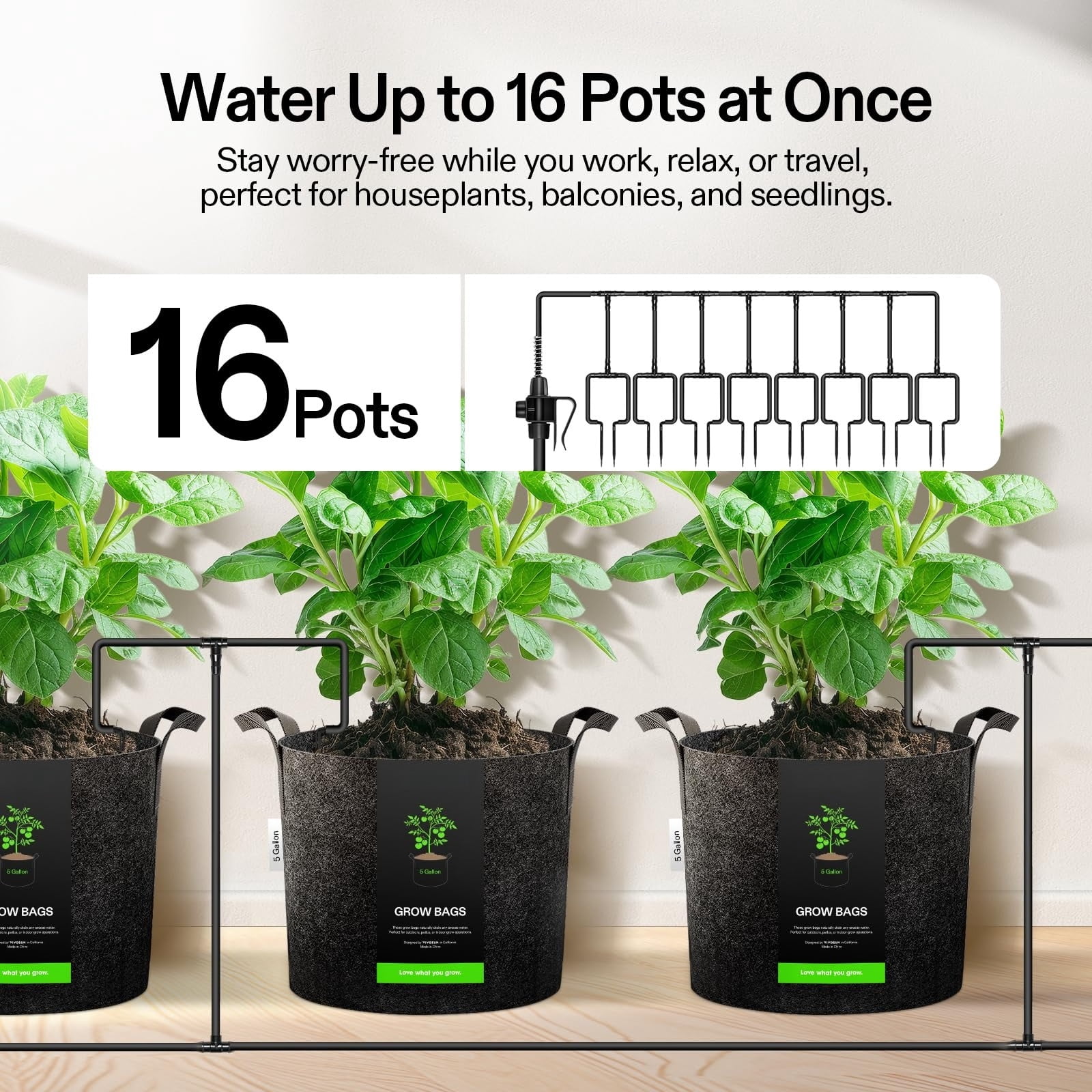 Automatic Drip Irrigation Kit Smart Watering System with 16/8/4 Drip Emitters, 4mm Fast Flow, App-Controlled A10 GrowHub, Quiet 15W Pump, Anti-Siphon & Filtered for Indoor & Outdoor Plants