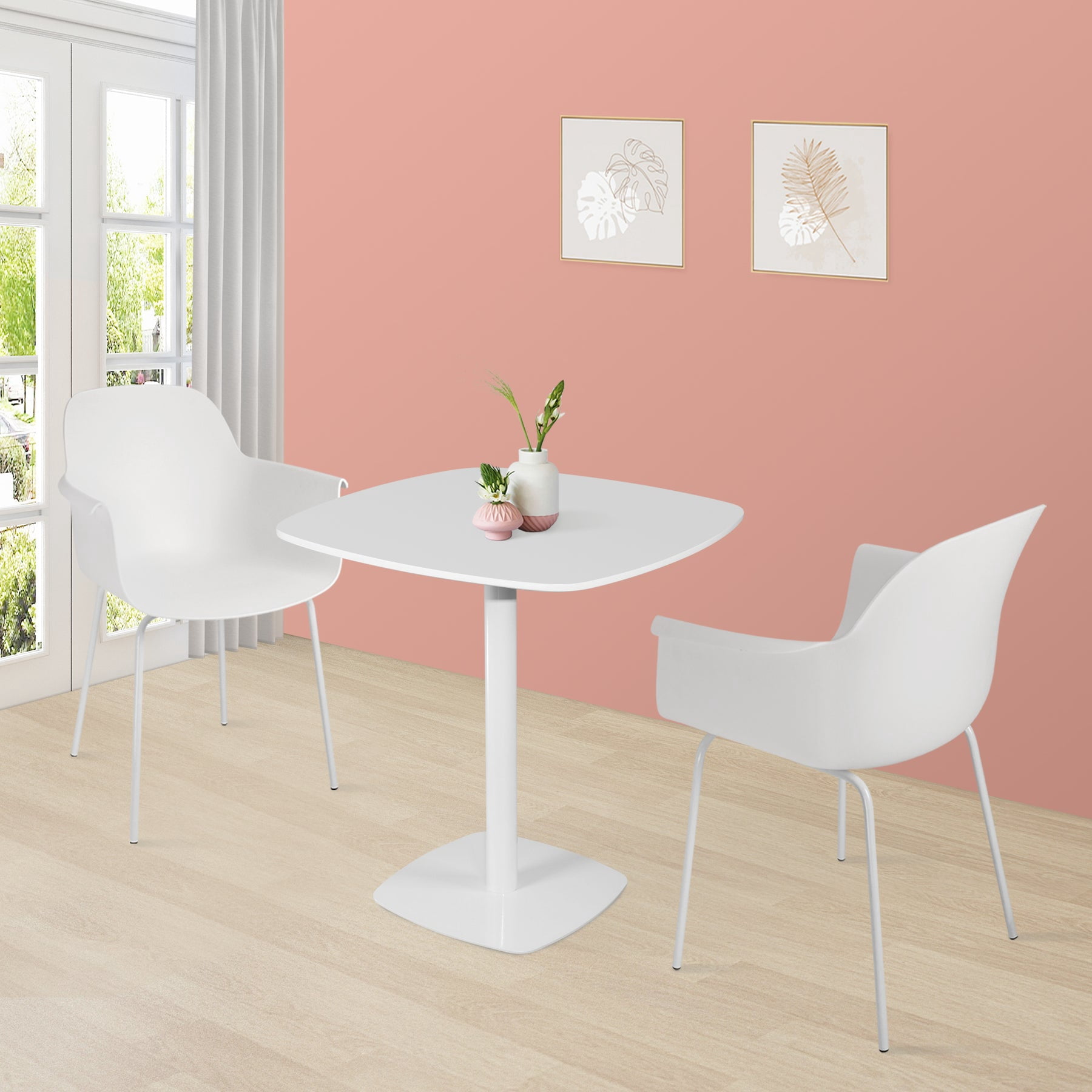 Modern Square Dining Table, Thickness MDF top white kitchen & dining room tables，Mid-Century modern dinning Table for Kitchen Dining Room & Living Room.