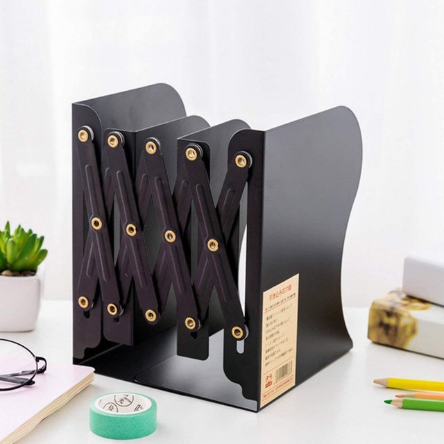Sujetalibros decorativo ajustable de metal negro