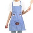 thumbnail image 1 of Labymos 1-Pack Cute Bear Bib Apron Cartoon Design Polyester Stripes Cooking Apron with 2 Pockets, 1 of 8