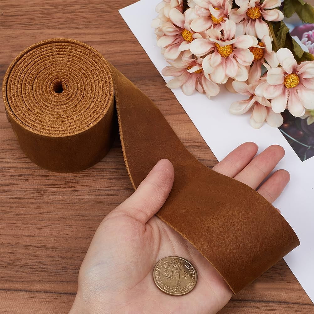 72x2 Inch Wide Top Grain Cowhide Tooling Leather Genuine Cow Leather Strap AB Grade Crazy Horse Leather String Real Leather Strip Flat Leather Material for Crafts Wrapping Sewing Camel DIY